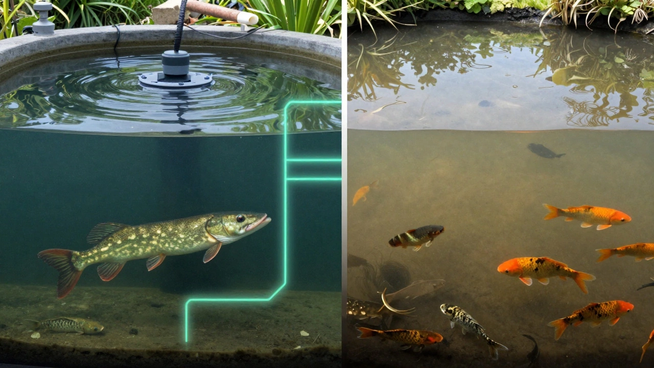 Сравнение двух прудов: глубокий с чистой водой и судаком, и мелкий с илом и заражённой рыбой — экосистемный контраст.