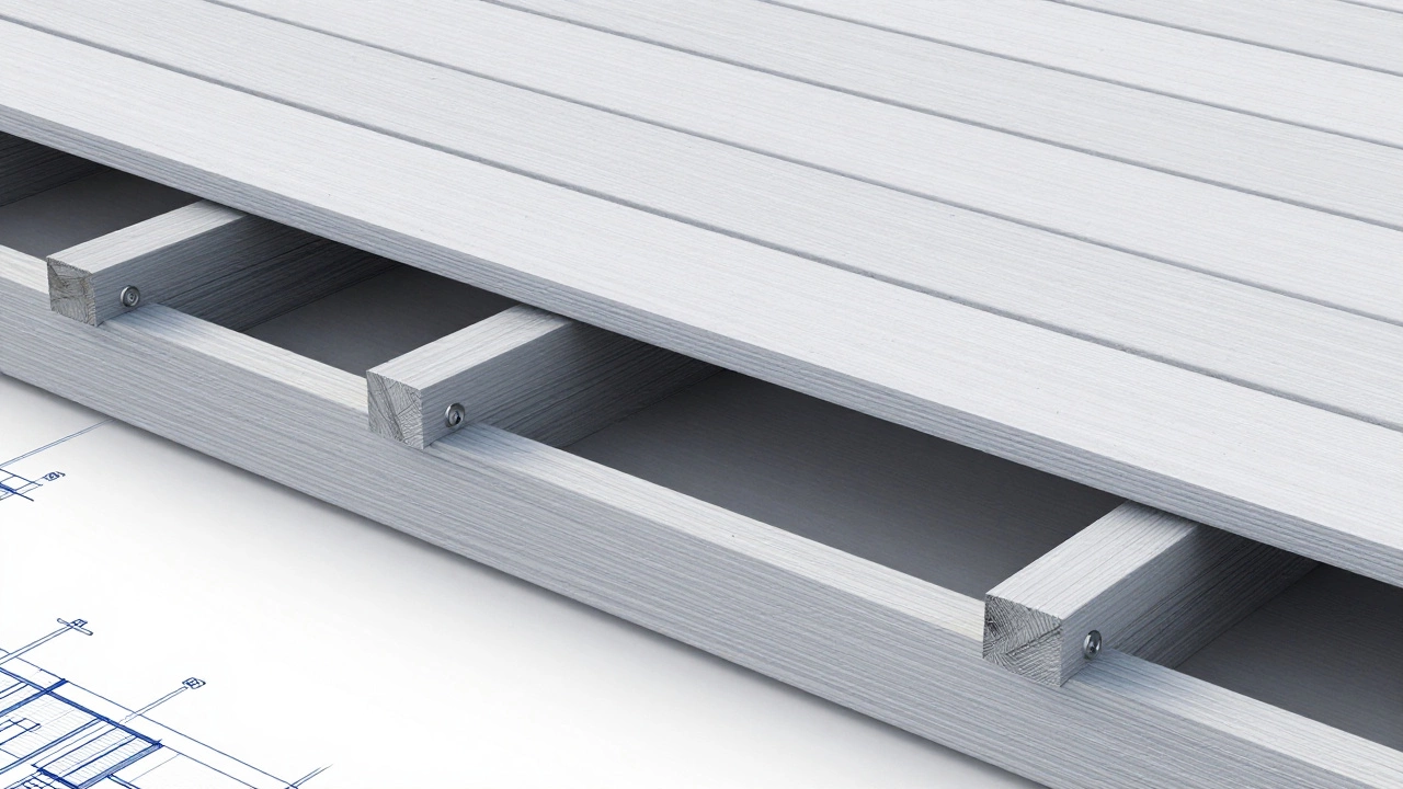 3D-схема конструкции террасного настила с отображением лаг и доски