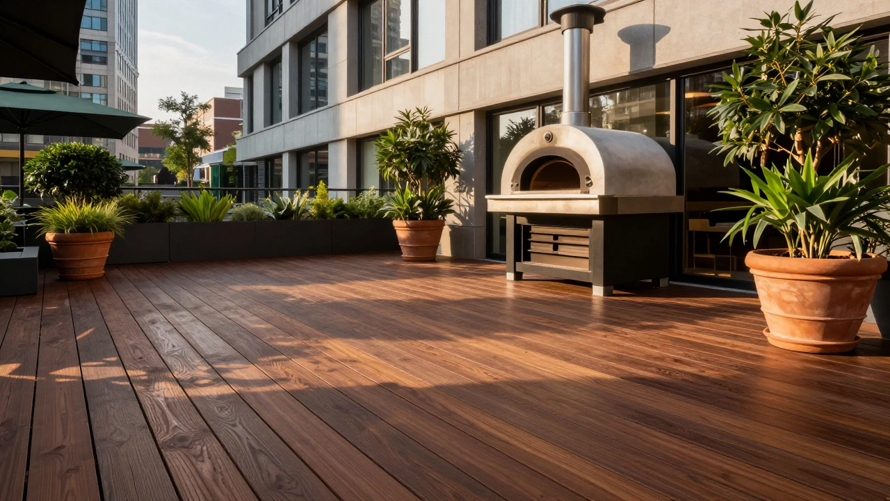 Прочная коммерческая терраса с толстым настилом и тяжелым оборудованием