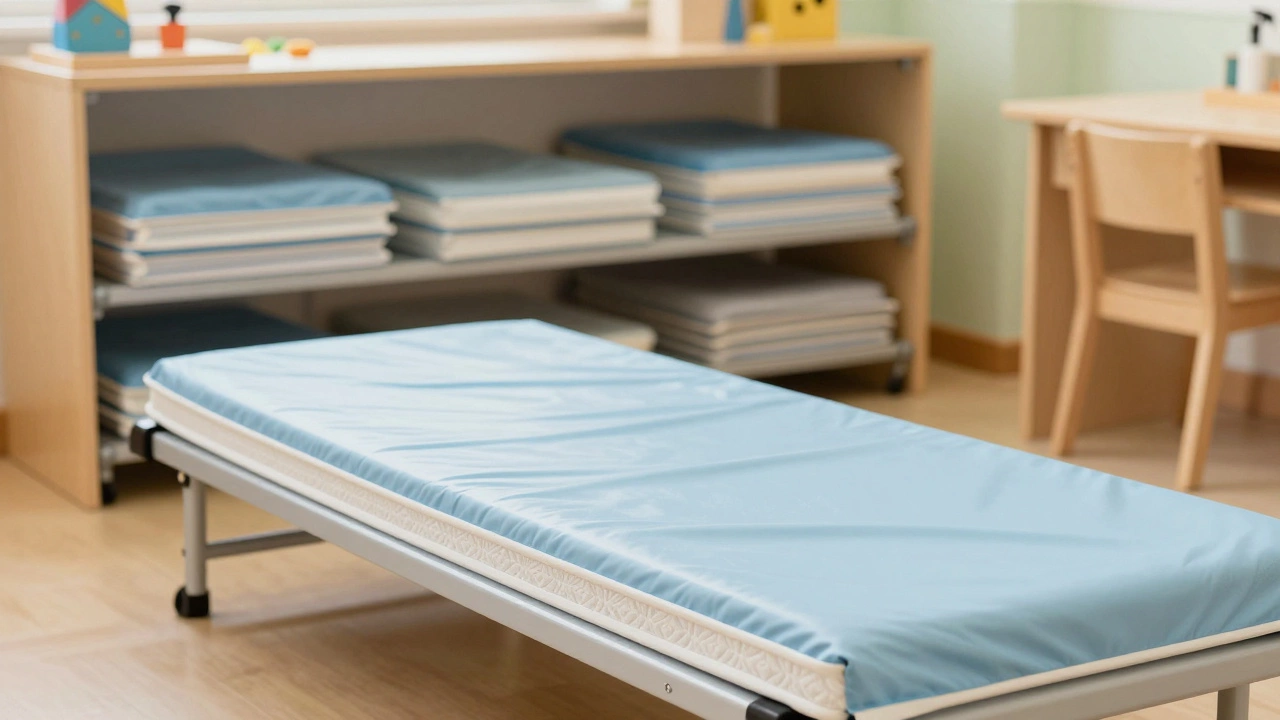 Складная металлическая кровать с ортопедическим матрасом в группе сада