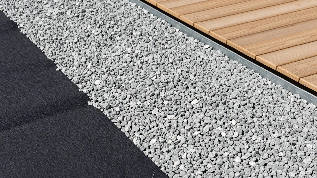 Укладка гравия на геотекстиль у террасы